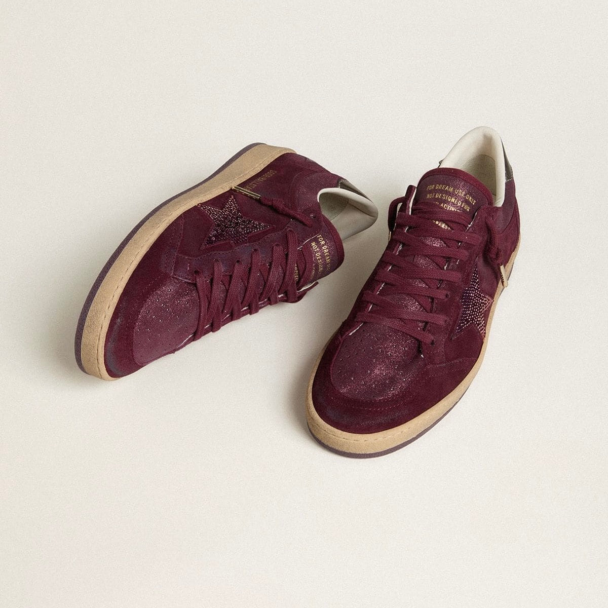 Golden Goose Ball Star in burgundy suede with crystal star and metallic leather heel tab(women)