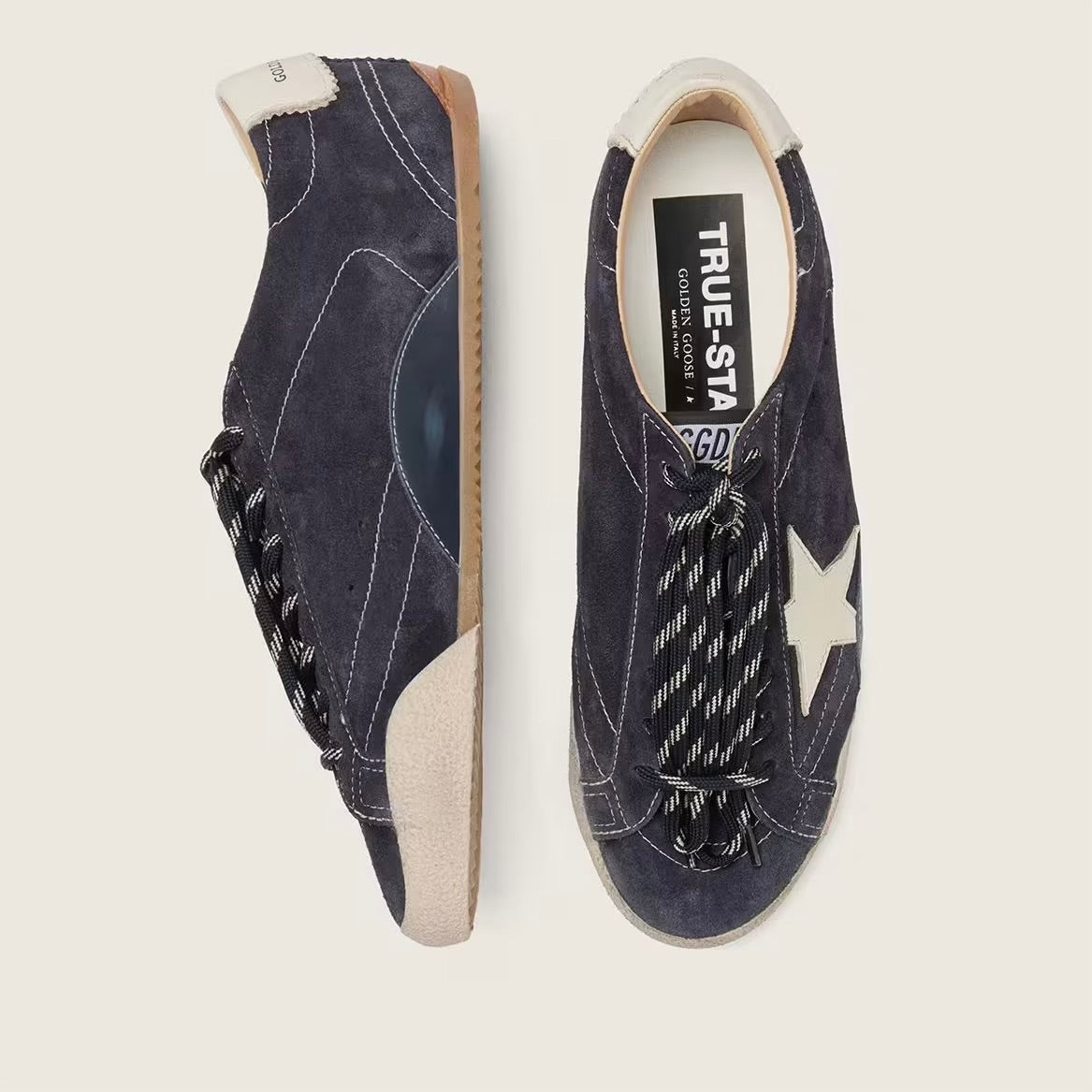 Golden Goose Women's True-Star in dark blue suede with white nappa leather star and heel tab