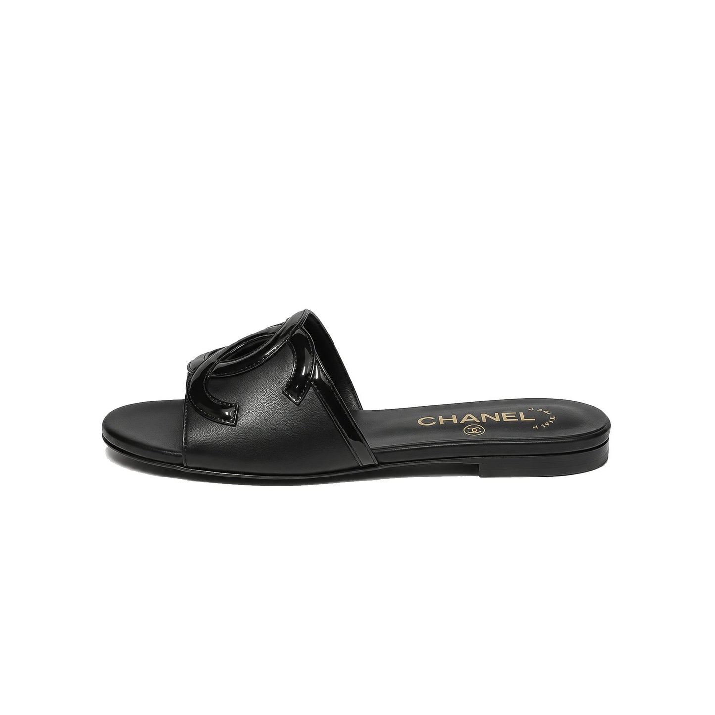 CHANEL Lambskin CC Cutout Sandal Mules– Black