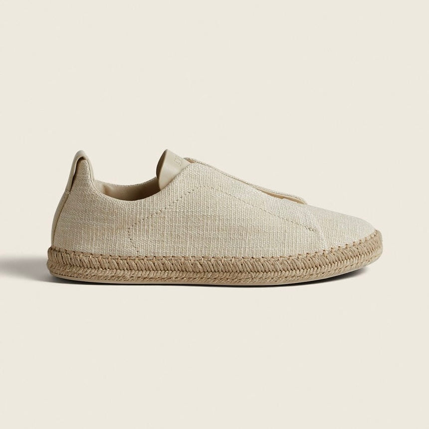Zegna OFF WHITE LINEN BLEND AND LEATHER TRIPLE STITCH™ ESPADRILLES