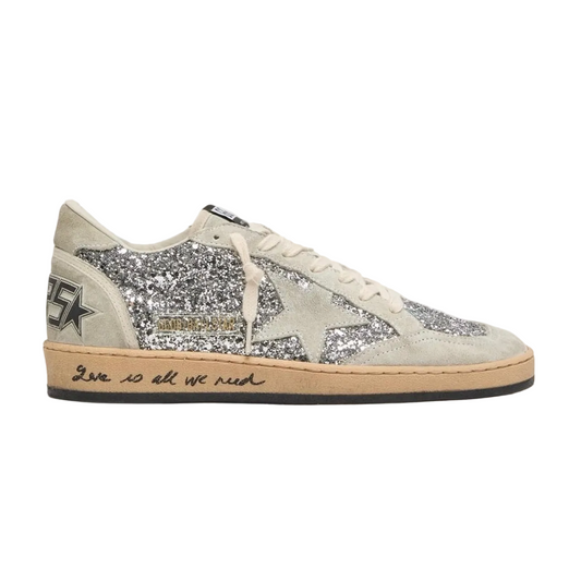 Golden Goose Ball Star in silver glitter with ice-gray suede inserts(women)